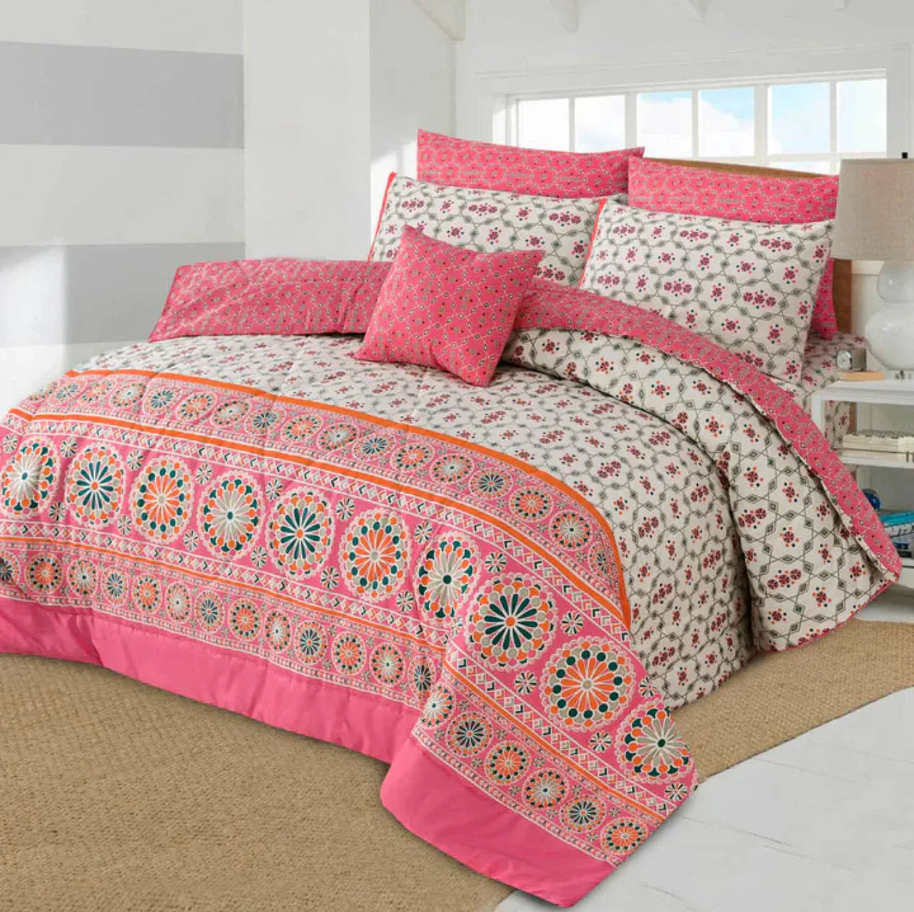 Pink S.G Double Bed 6 pc Winter Razai Set (Heavy Filling) DZ-37
